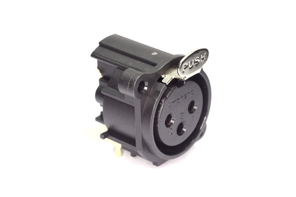 AC3FAH2-AU-PRE 3 Pole XLR Female ChassisMount, AType, Gold Contacts, Black Finish, Horizontal PCB, Latching, Separate Ground. Comparable part no: NC3FAAH2, NC3FAH2