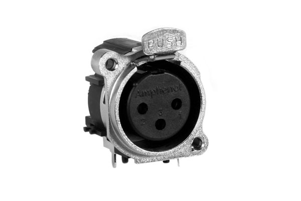 AC3FBH2-AU-PRE 3 Pole XLR Female ChassisMount, BType, Nickel Finish, Gold Plated Contacts, Horizontal PCB, Ground Link 2, Latching. Comparable part no: NC3FBH2