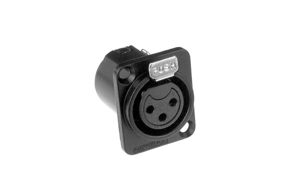AC3FDZB 3 Pole XLRMetal Female ChassisMount, DType, Stamped Contacts, Solder Bucket, Black Finish. Comparable part no: NC3FD-L-1-BAG, E3FB