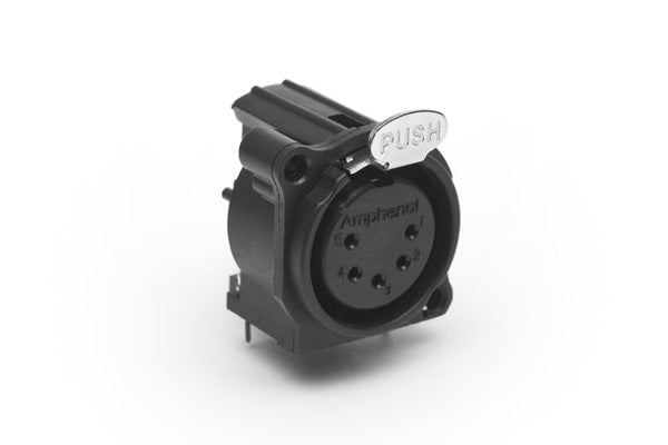AC5FAH-AU-B 5 Pole XLR Female ChassisMount, AType, Horizontal PCBMount, Latching, Black Finish. Comparable part no: NC5FAH