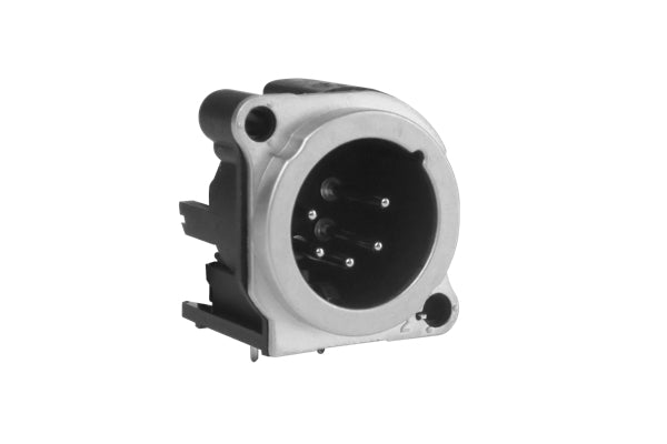 AC5MBH-AU-PRE 3 Pole XLRMale Chassis Receptacle, BType, Nickel Finish, Gold Plated Contacts, Horizontal PCB, Latching
