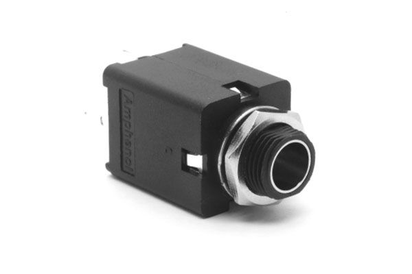 ACJS-MIV-3 1/4" Single Vertical PCB Phone Jack, Stereo (3 Channels),Metal Bore,Metal Nut, PlasticThread