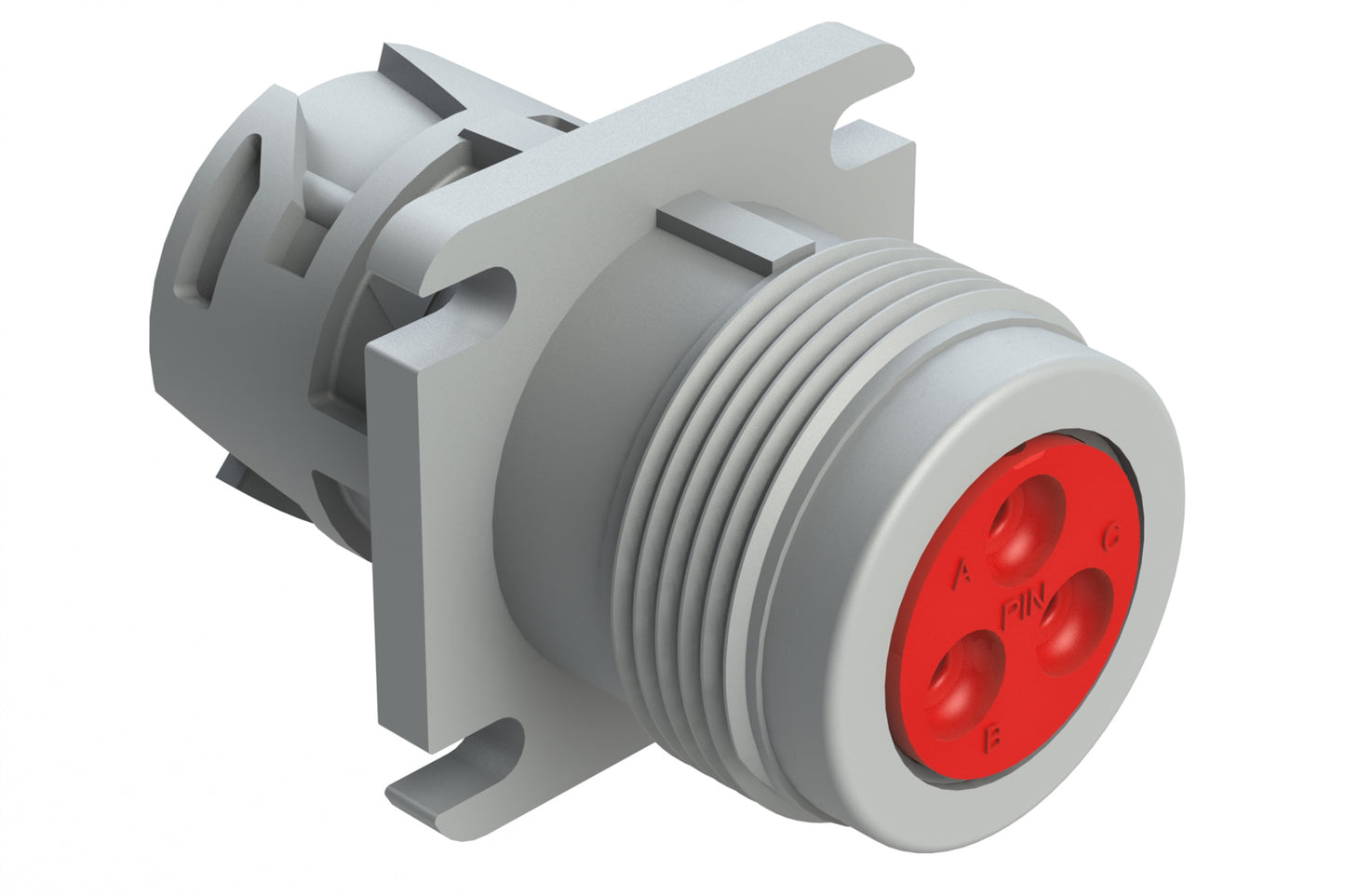 AHD10-3-96P 3 Position Receptacle, Pin, Size 16 Contacts, Flange, Coupling Ring, Grey
