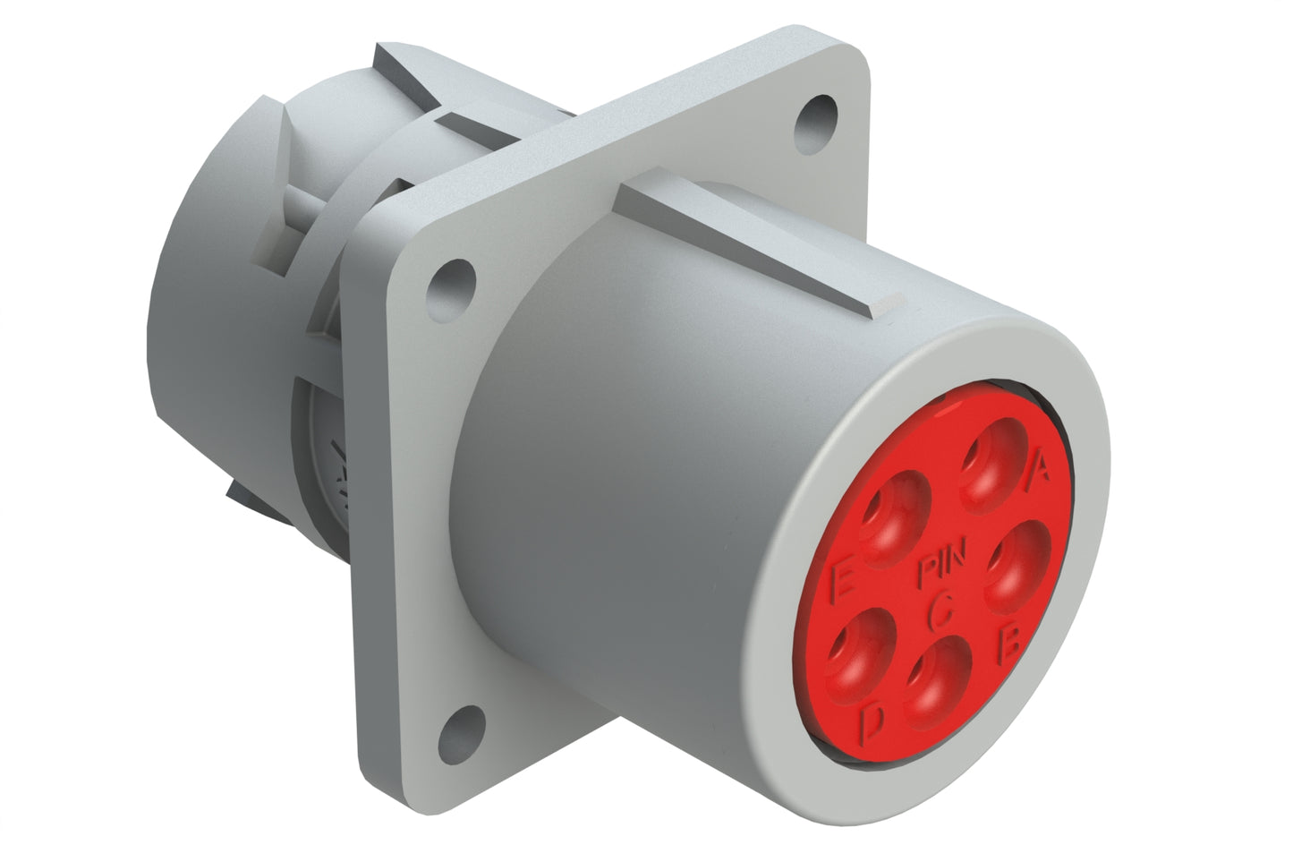 AHD10-5-16P 5 Position Receptacle, Pin, Size 16 Contacts, Flange, Coupling Ring, Grey