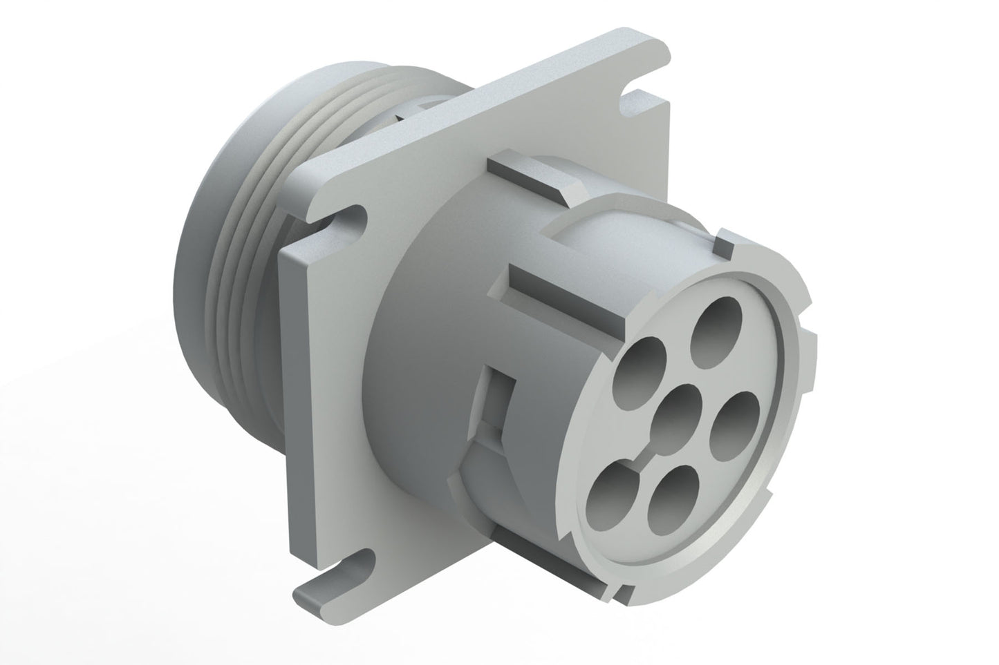 AHD10-6-12P-L 6 Position Receptacle, Male, Flange, Threaded Rear. HD10-6-12P