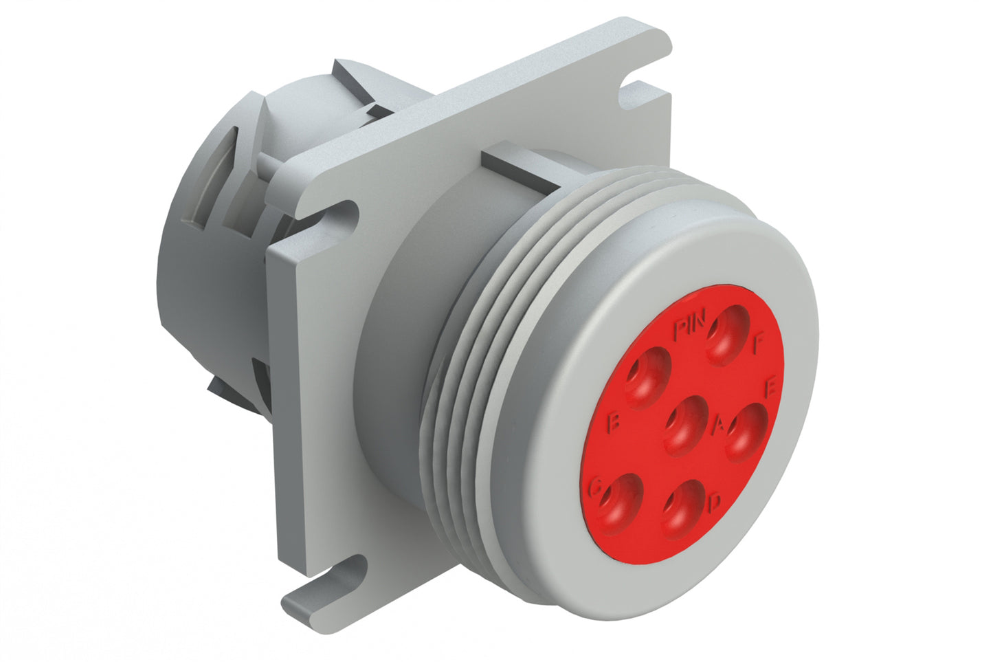 AHD10-6-96P 6 Position Receptacle, Pin, Size 16 Contacts, Flange, Coupling Ring, Grey