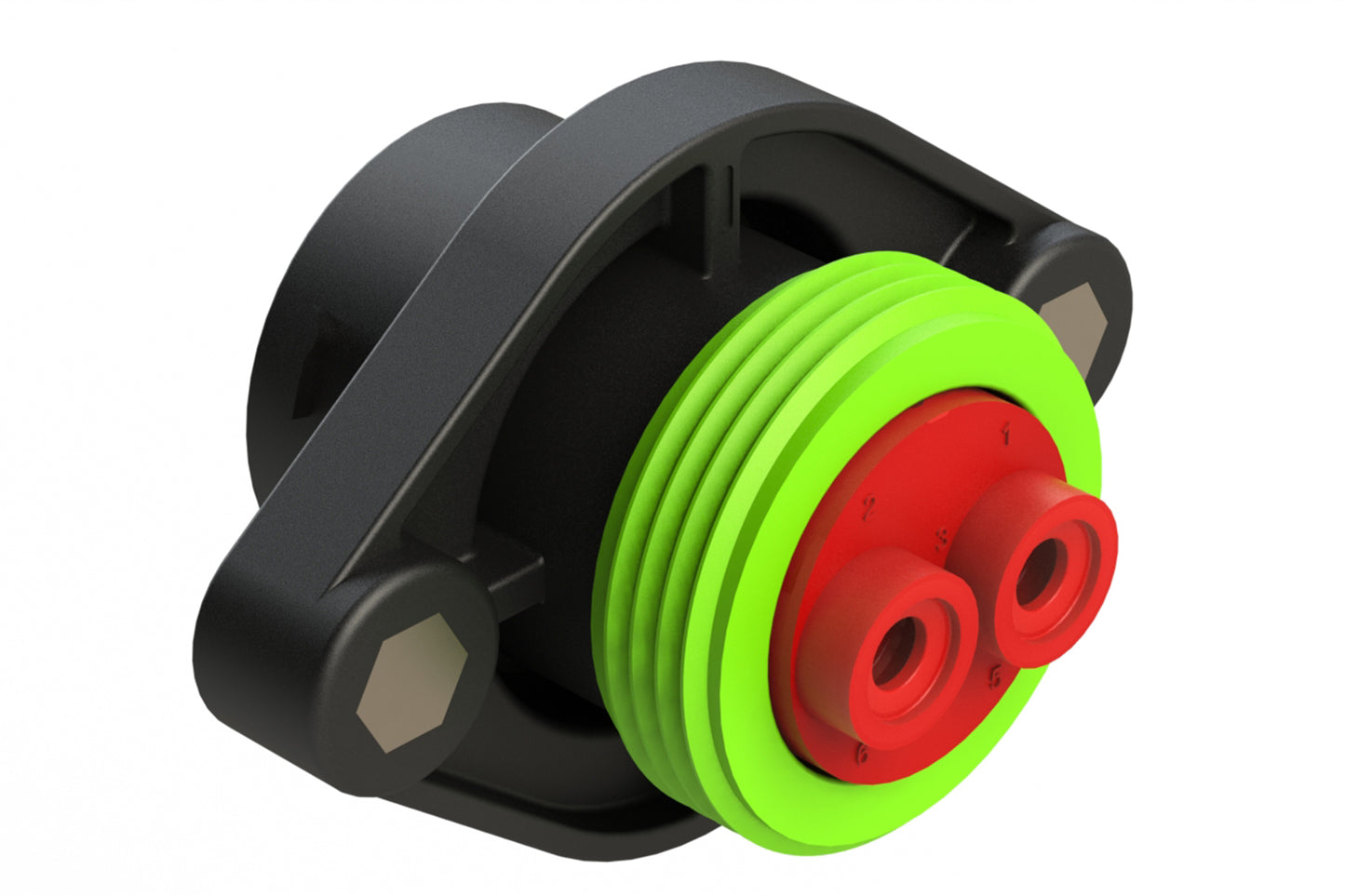 AHDP02-18-06PN-WTAC030 2 Position Panel Mount Receptacle, Pin, Shell Size 18, Normal Diameter Seal (Green Adapter), Wide Thread Adapter, C030