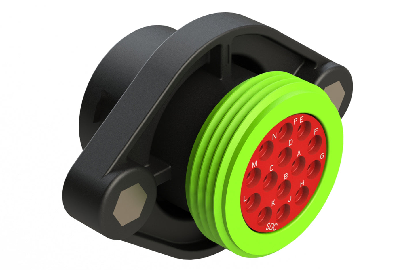 AHDP02-18-14SN-WTA 14 Position Panel Mount Receptacle, Socket, Shell Size 18, Normal Diameter Seal (Green Adapter), Wide Thread Adapter
