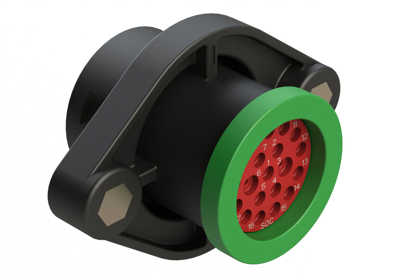AHDP02-18-20SN-BRA 20 Position Panel Mount Receptacle, Socket, Shell Size 18, Normal Diameter Seal (Green Adapter), Backshell Ring Adapter