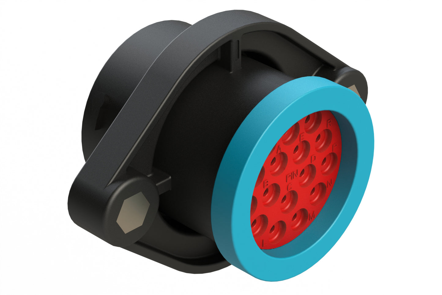 AHDP02-24-16PR-BRA 16 Position Panel Mount Receptacle, Pin, Shell Size 24, Reduced Diameter Seal (Blue Adapter), Backshell Ring Adapter