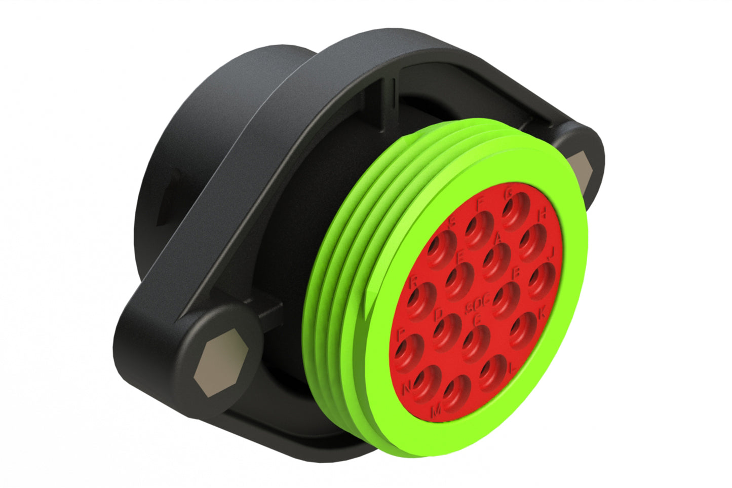 AHDP02-24-16SN-WTA 16 Position Panel Mount Receptacle, Socket, Shell Size 24, Normal Diameter Seal (Green Adapter), Wide Thread Adapter