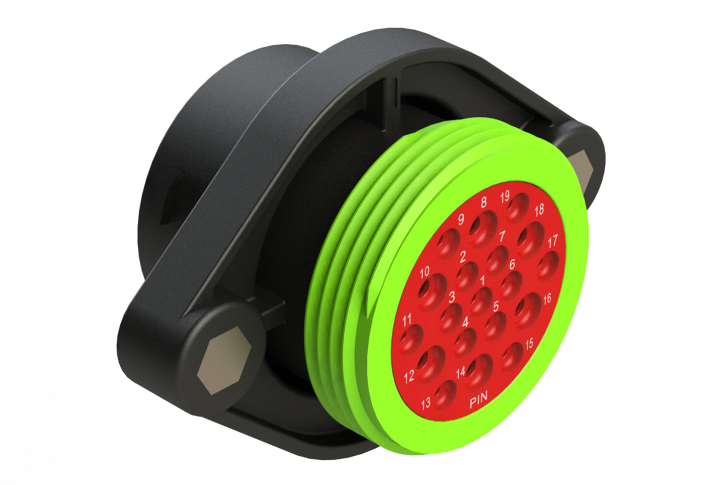 AHDP02-24-19PN-WTA 19 Position Panel Mount Receptacle, Pin, Shell Size 24, Normal Diameter Seal (Green Adapter), Wide Thread Adapter