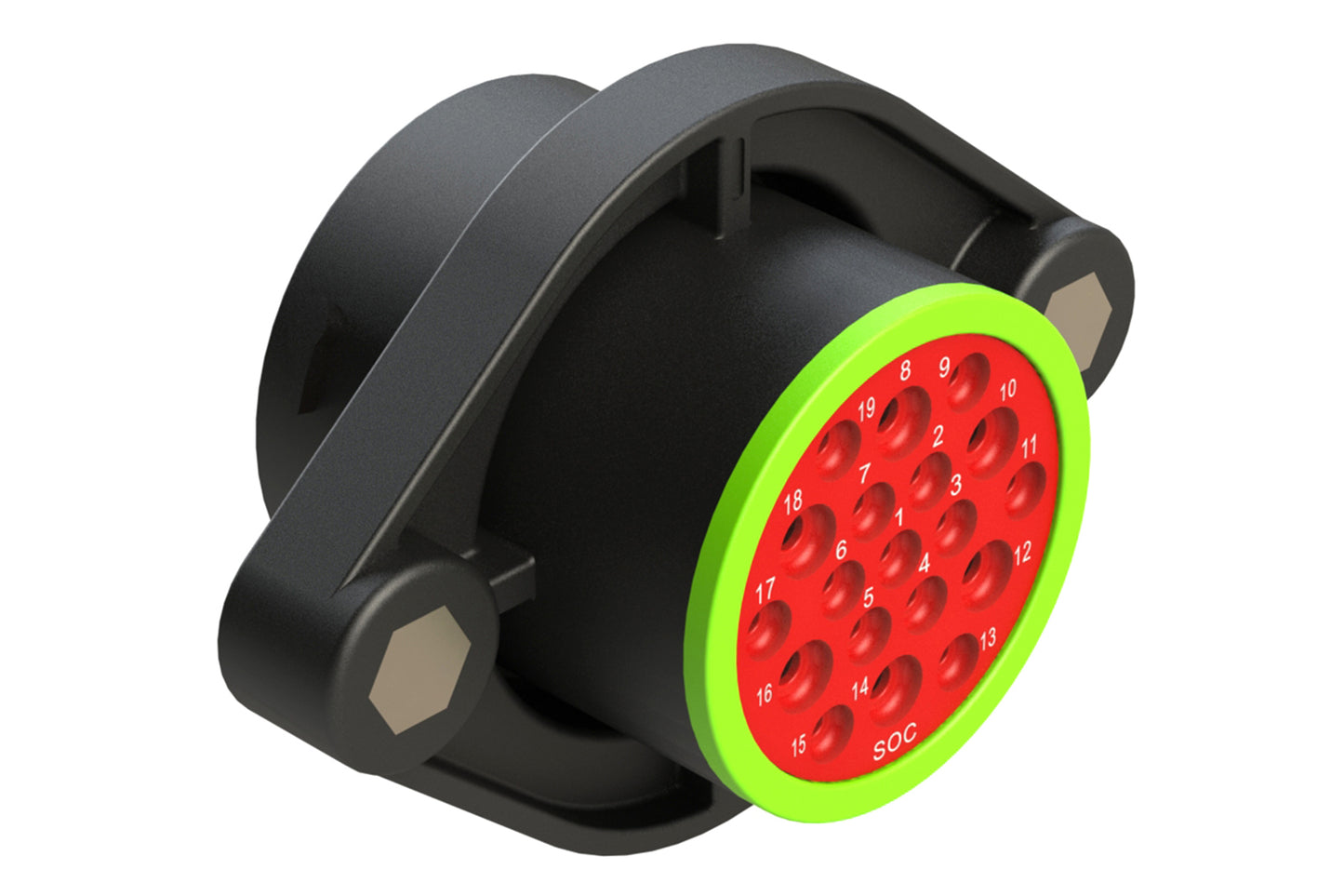 AHDP02-24-19SN-SRA 19 Position Sealed Panel Mount Receptacle, Socket, Shell Size 24, Normal Diameter Seal (Green Adapter), Smooth Ring Adapter