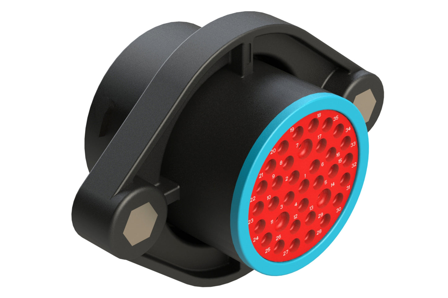 AHDP02-24-35PR-SRA 35 Position Sealed Panel Mount Receptacle, Pin, Shell Size 24, Reduced Diameter Seal (Blue Adapter), Smooth Ring Adapter