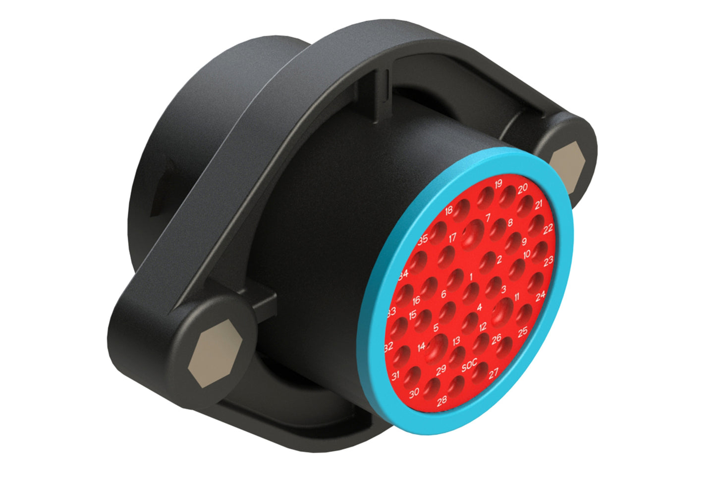 AHDP02-24-35SR-SRA 35 Position Sealed Panel Mount Receptacle, Socket, Shell Size 24, Reduced Diameter Seal (Blue Adapter), Smooth Ring Adapter