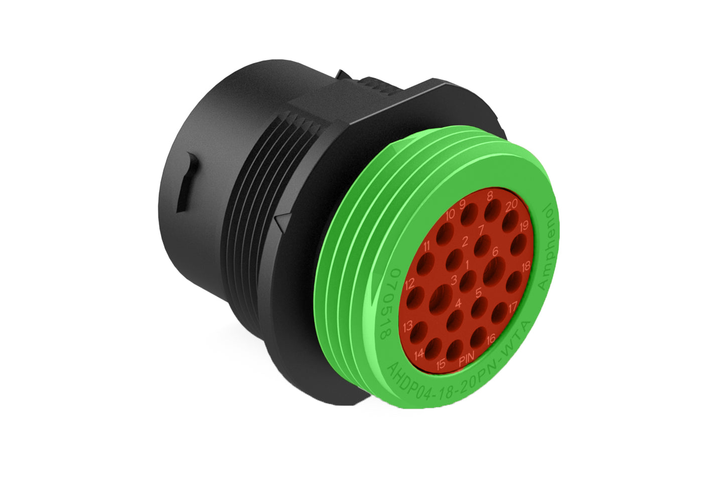 AHDP04-18-20PN-WTA 20 Position Receptacle, Pin, Shell Size 18, Normal Diameter Seal (Green Adapter), Wide Thread Adapter. HDP24-18-20PN-L024