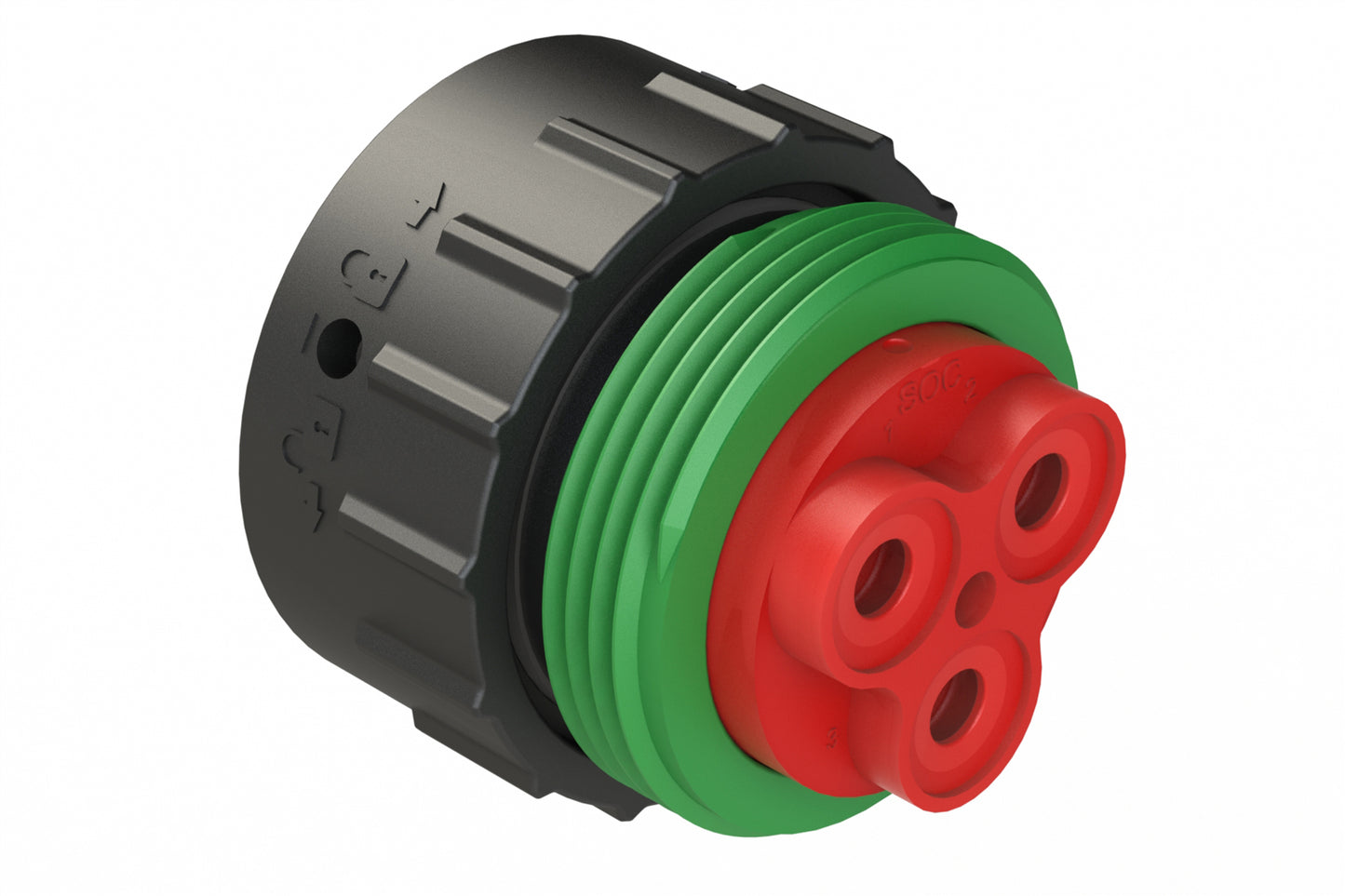 AHDP06-24-03SNB-WTAC031 3 Position Plug, Socket, Shell Size 24, Keyed B, 100A, 1000V, Normal Diameter Seal (Green Adapter), Wide Thread Adapter