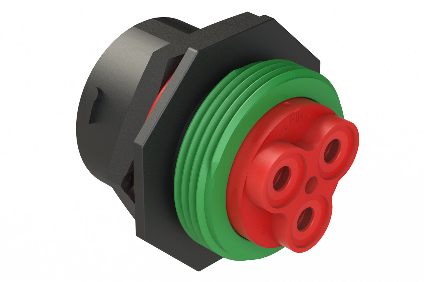 AHDP07-24-03PNA-WTAC031 3 Position Receptacle, Pin, Shell Size 24, Keyed A, 100A, 1000V, Sealed Panel Mount, Normal Diameter Seal (Green Adapter), Wide Thread Adapter