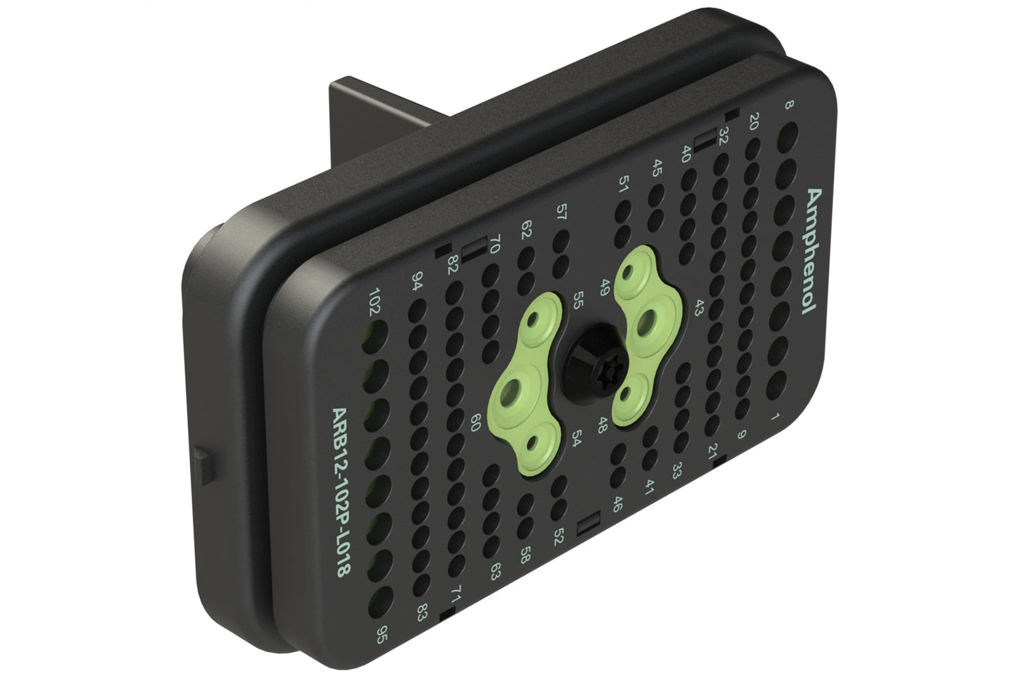 ARB12-102PCR-L018 102 Position Receptacle with Flange, Reduced Diameter Seal, Keyed C, Black. DRB12-102PCE-L018