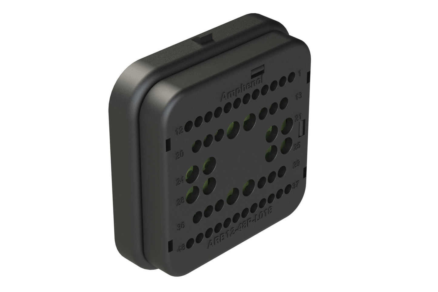 ARB12-48PCR-L018 48 Position Receptacle with Flange, Reduced Diameter Seal, Keyed C, Black. DRB12-48PCE-L018