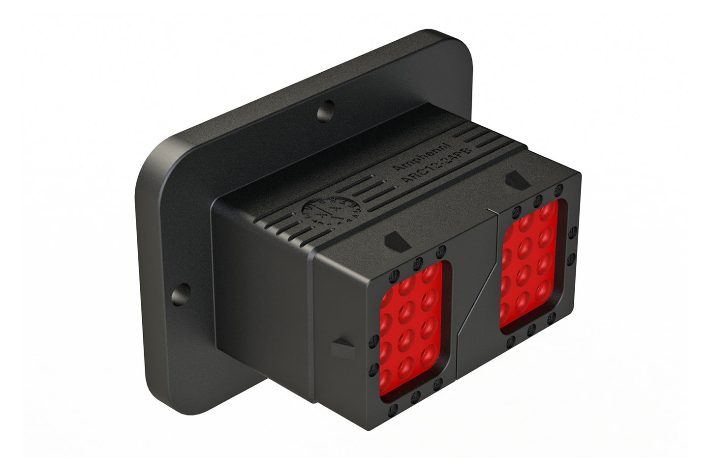 ARC12-24PB 24 Position Receptacle, Pin Contact, Size 16, Threaded Insert for Jackscrew, Keyed B, Flanged, Black, Dustcap included. DRC12-24PB