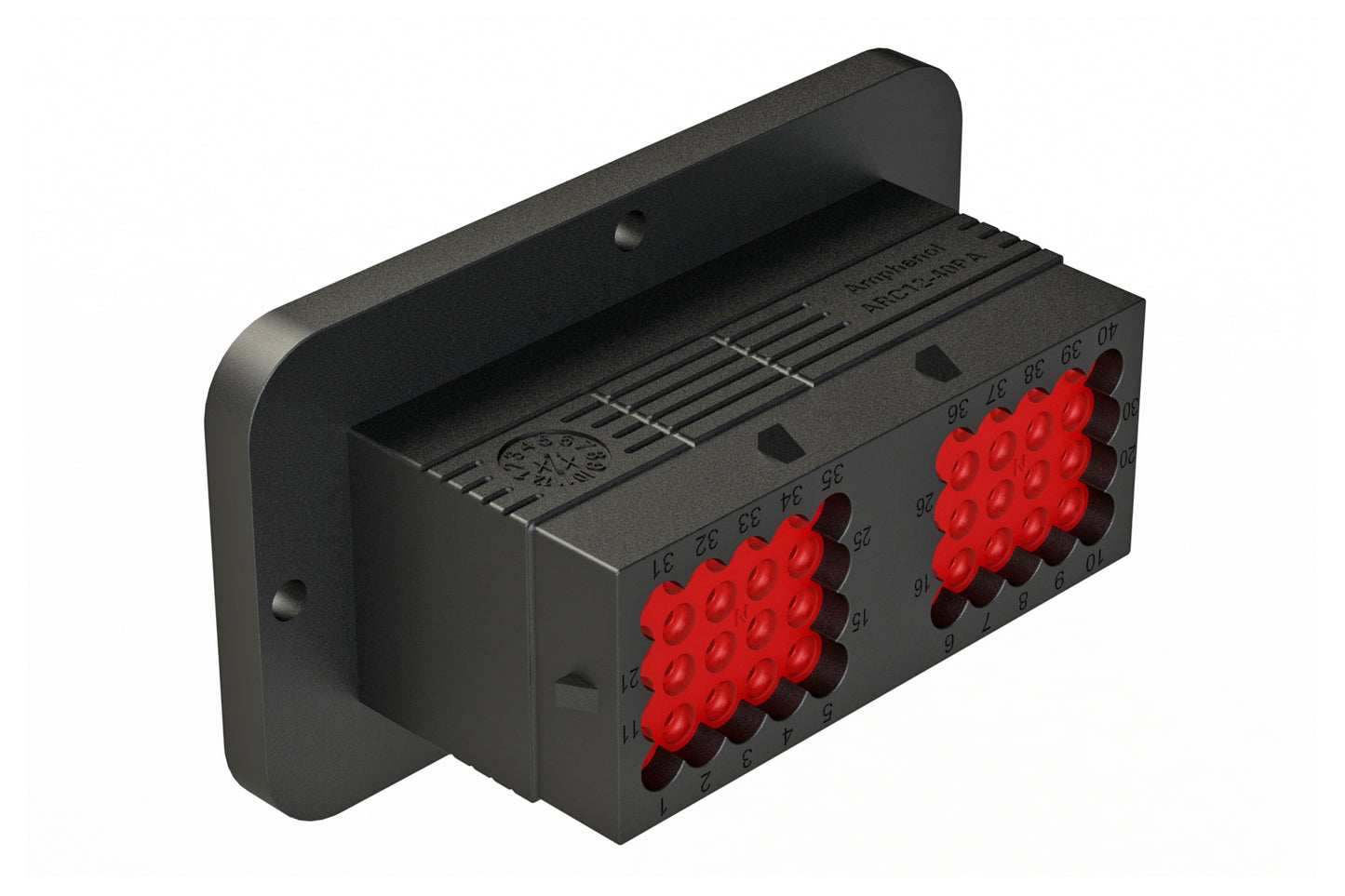 ARC12-40PA 40 Position Receptacle, Pin Contact, Size 16, Threaded Insert for Jackscrew, Keyed A, Flanged, Dustcap included, Dustcap included. DRC12-40PA