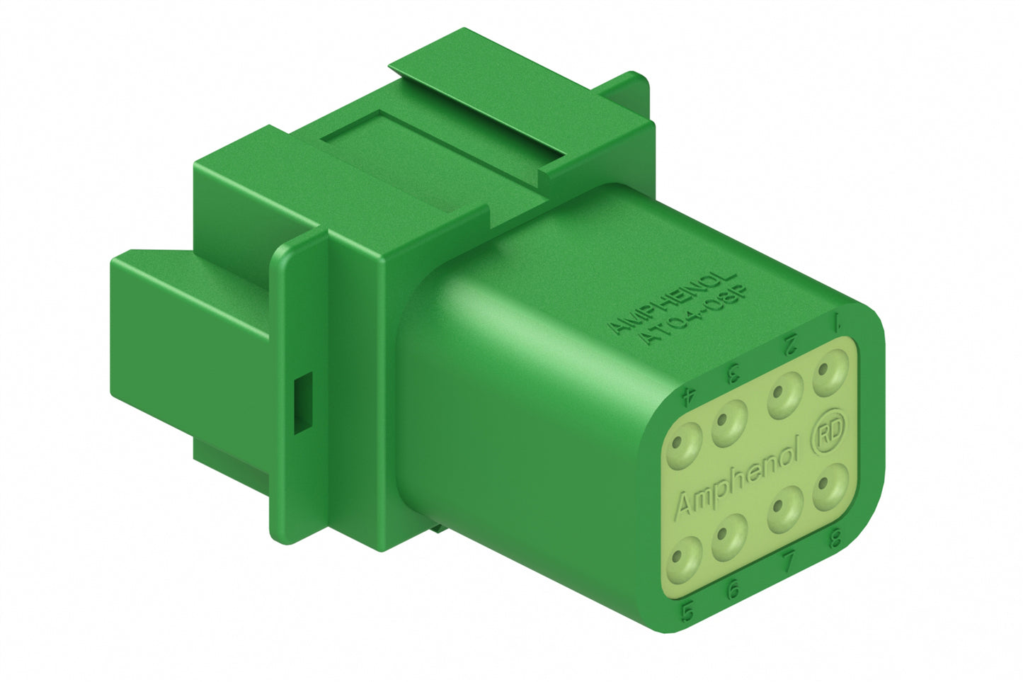 AT04-08PA-RDGRN 8-Way Receptacle, Green Male Connector with A Position Key and Reduced Diameter Seal (E-Seal)