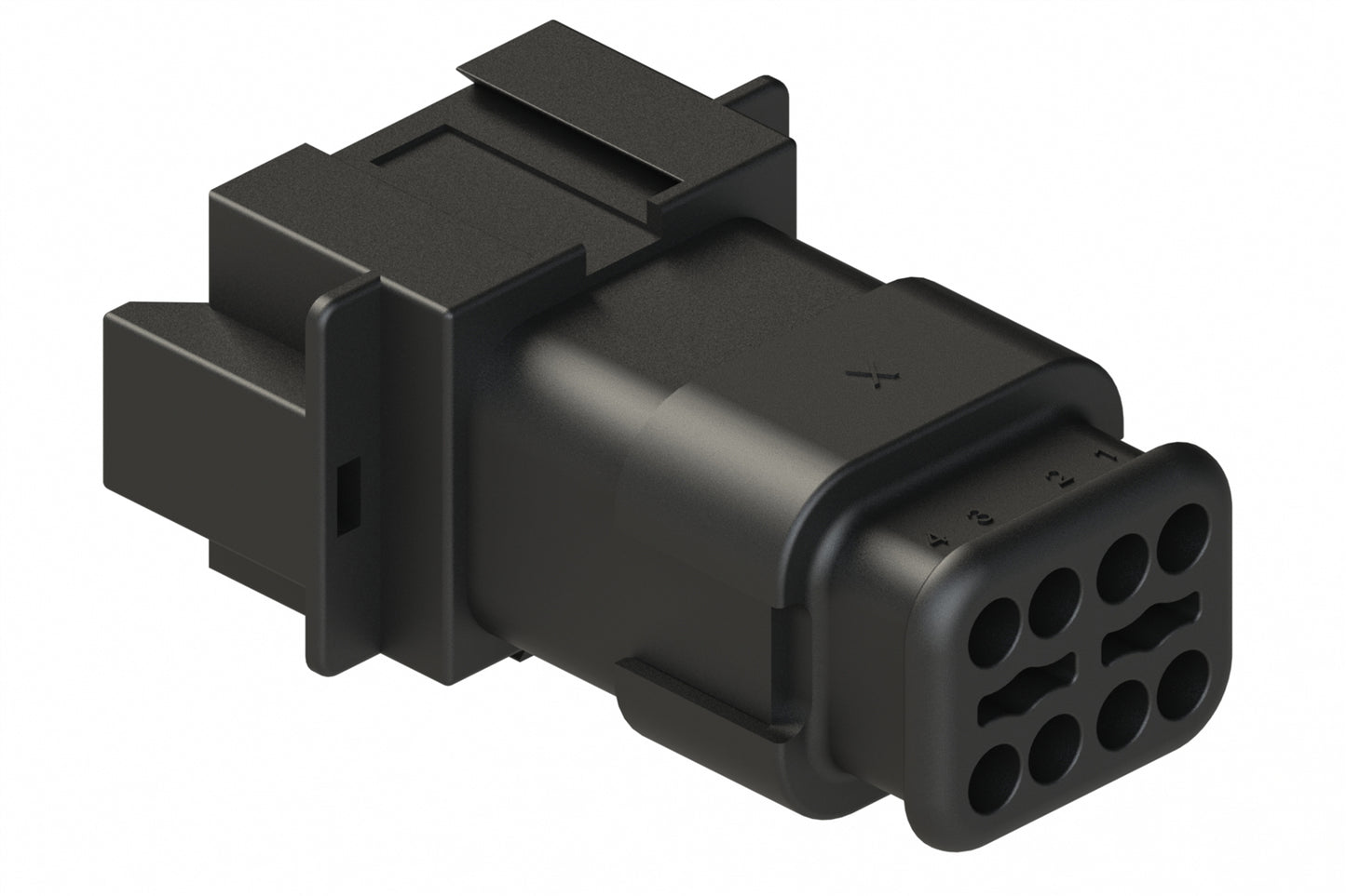 AT04-08PB-SR2BK 8 position receptacle, Pin, B key, strain relief endcap, Reduced Diameter Seal. DT04-08PB-CE04