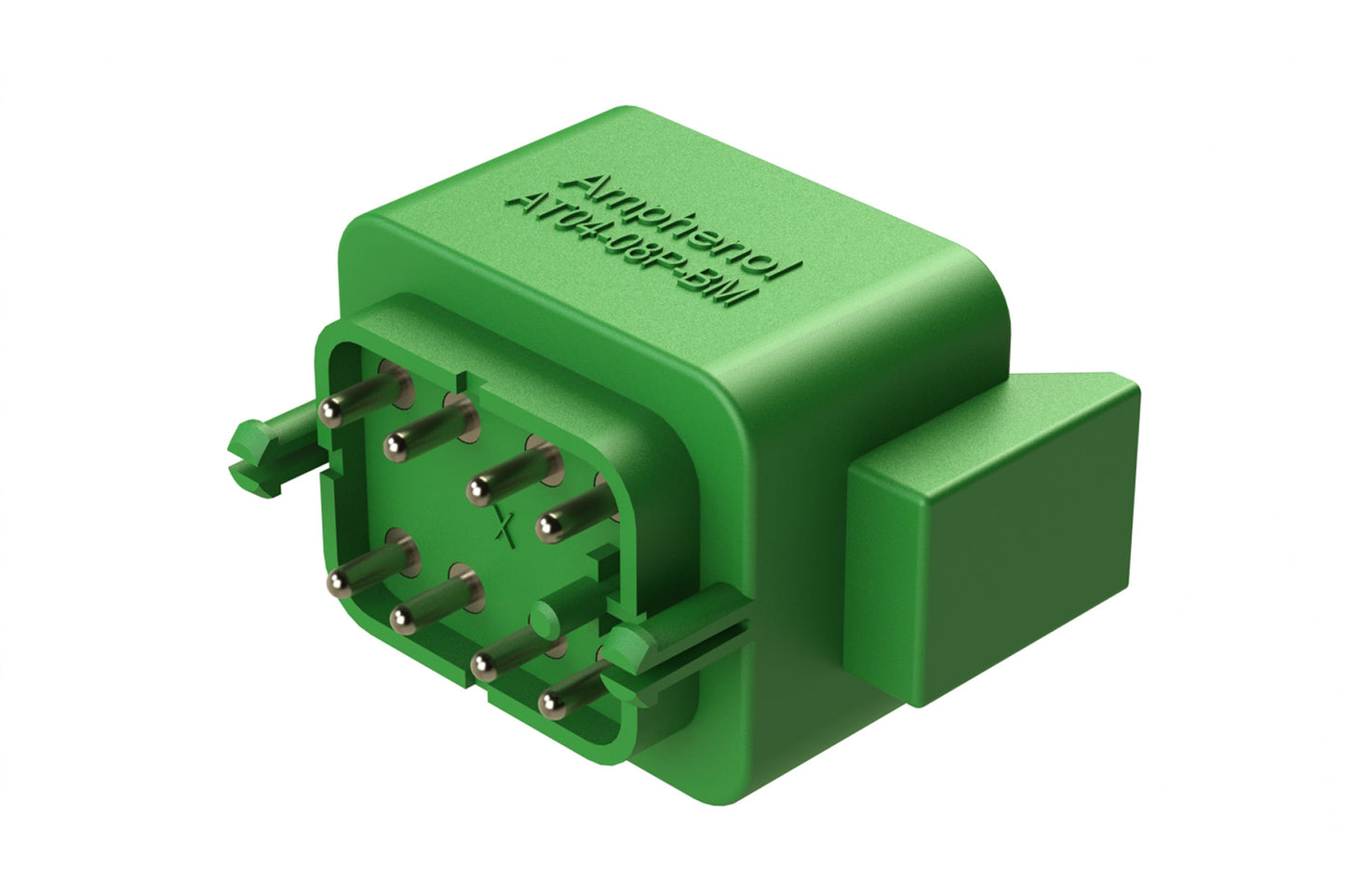 AT04-08PC-BM03 8 Position PCB Flangeless (Snap Fit) Boarde Mount Receptacle, Pin, Nickel Contact Plating, No Potting, Green