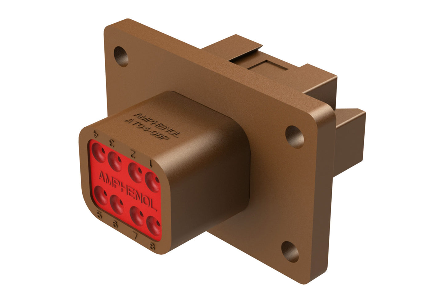 AT04-08PD-L012 8 Position Receptacle Flange Mount Connector, Pin, Brown, Keyed D. DT04-08PD-L012