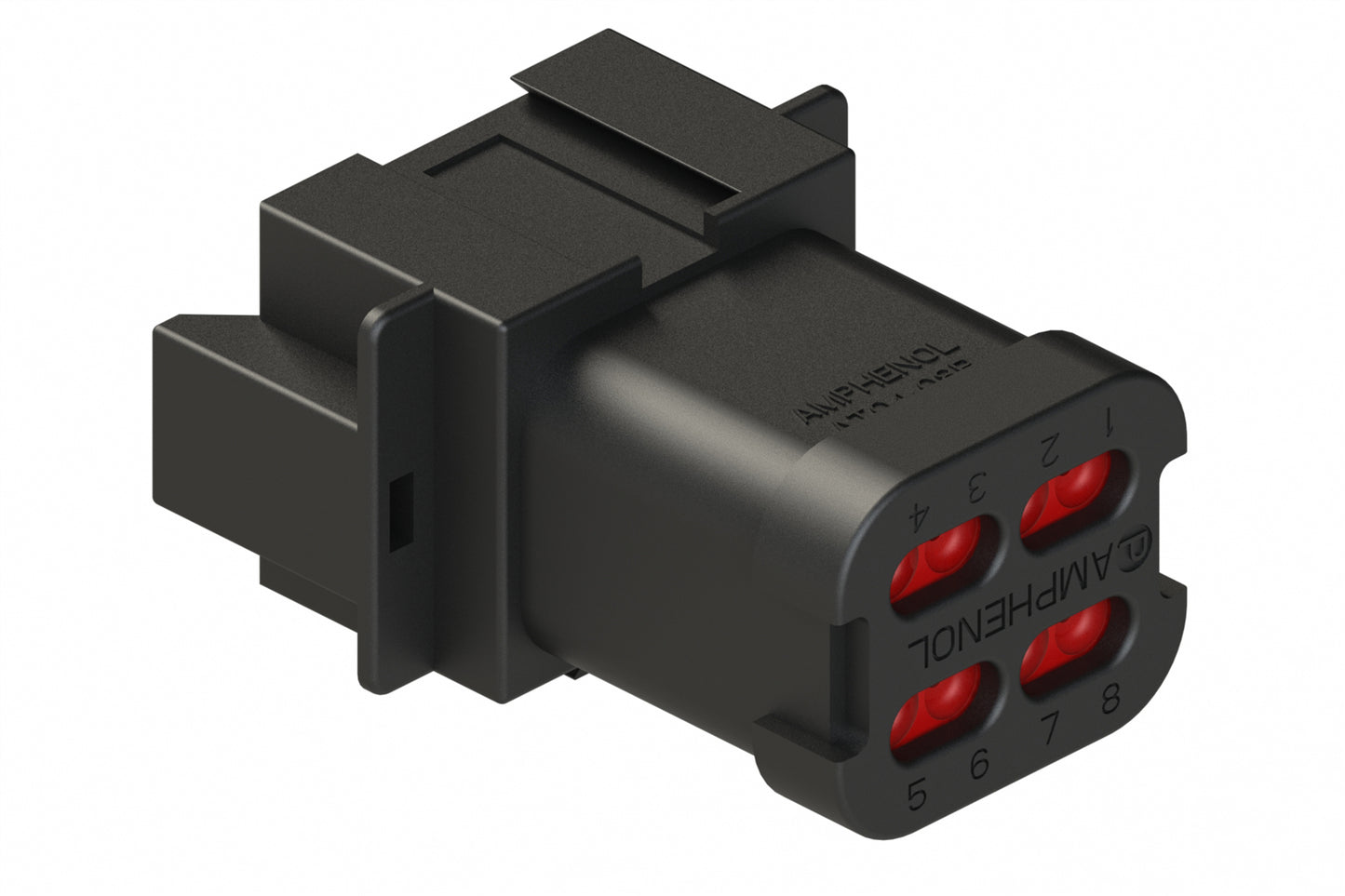 AT04-08PD-SSBLK 8-Way Receptacle, Male Connector with D Position Key and Extended Shroud and Solid Rear Grommet and Endcap, Black