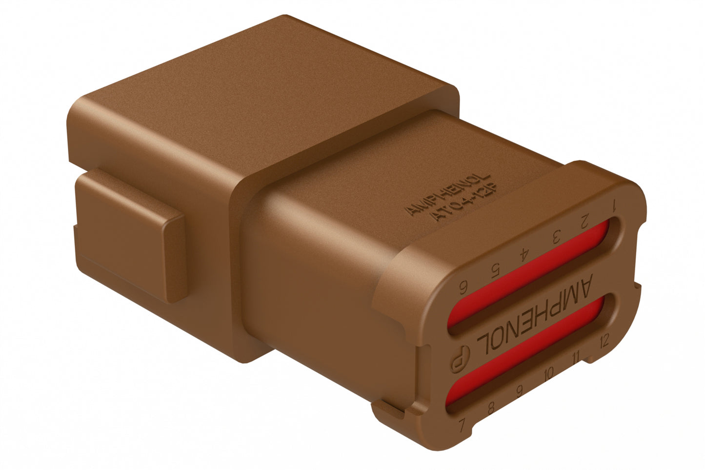 AT04-12PA-SSBRN 12-Way Receptacle, Male Connector with A Position Key and Extended Shroud and Solid Rear Grommet and Endcap, Brown