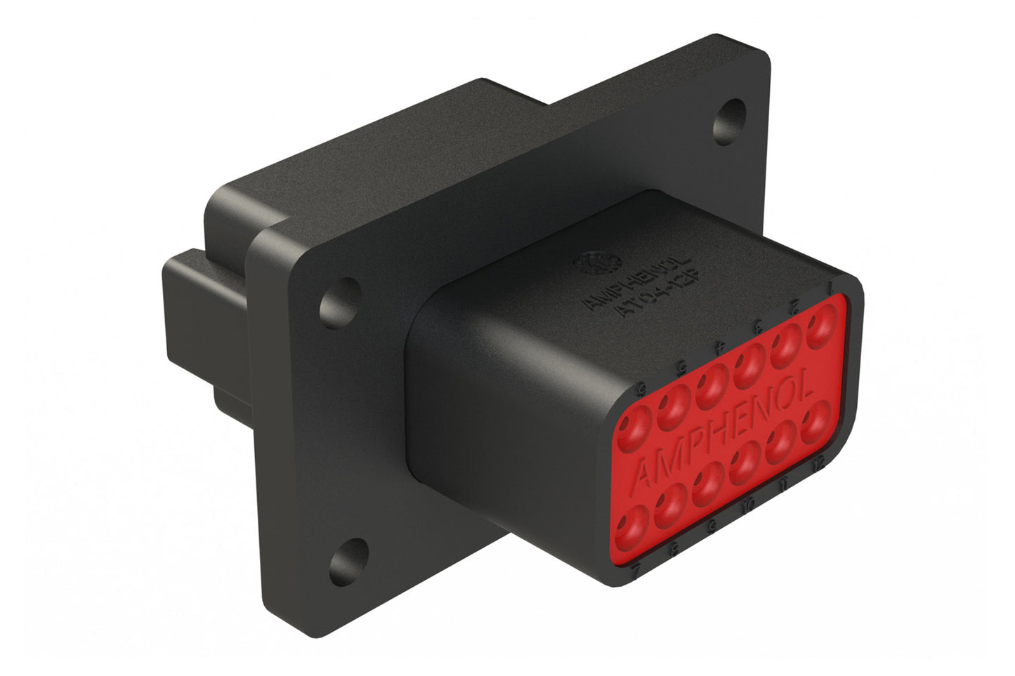 AT04-12PB-L012 12 Position Receptacle Flange Mount Connector, Pin, Black, Keyed B. DT04-12PB-L012