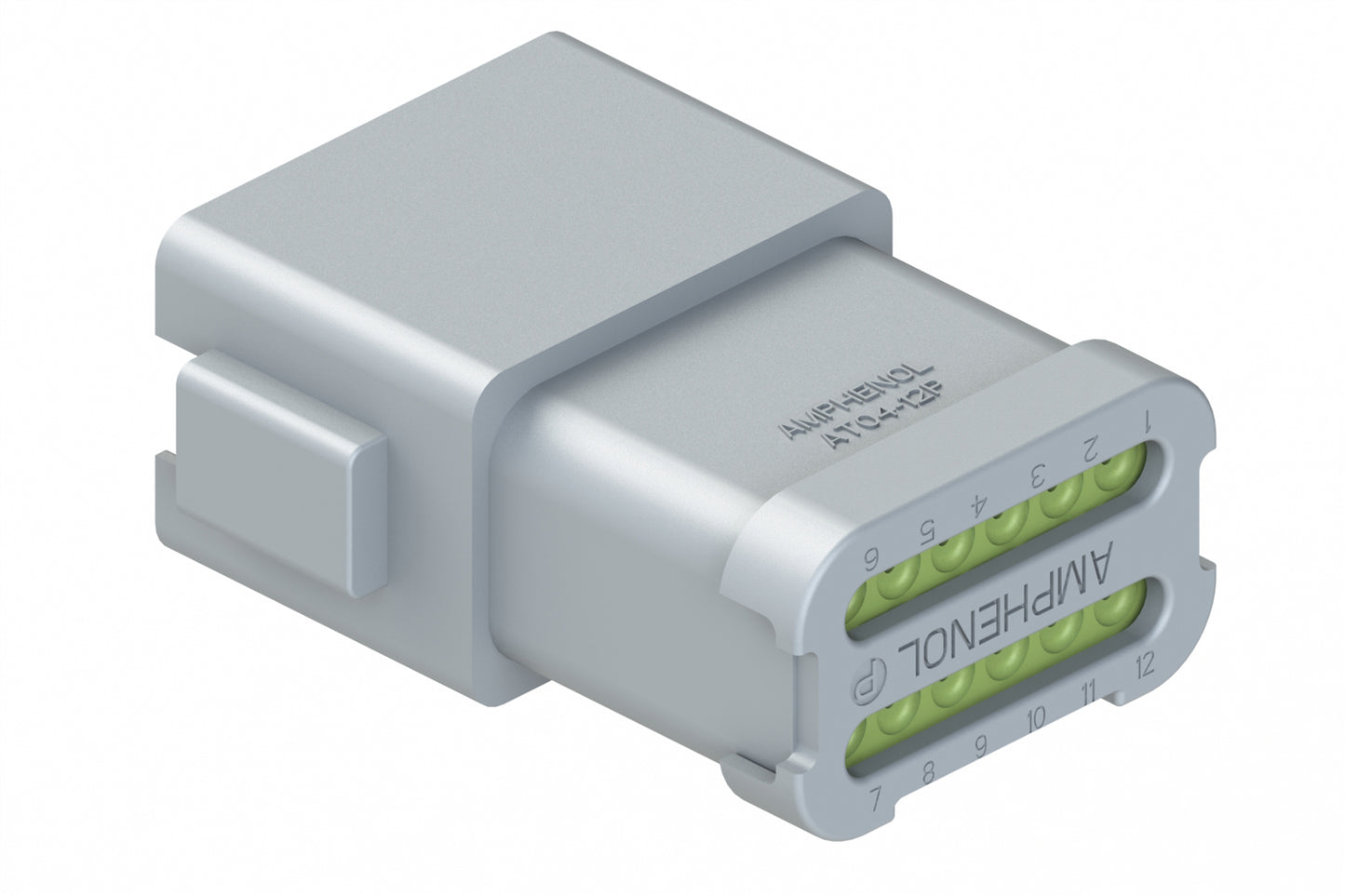 AT04-12PB-MMGRY 12-Way Receptacle, Male Connector with B Position Key, Extended Shroud, Reduced Diameter Seal (E-Seal) with End Cap, Grey