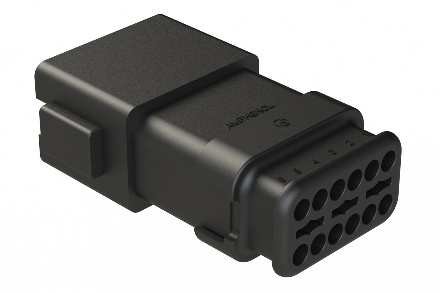 AT04-12PC-SR2BK 12 position Pin receptacle key position C, with strain relief & Reduced Diameter Seal, black