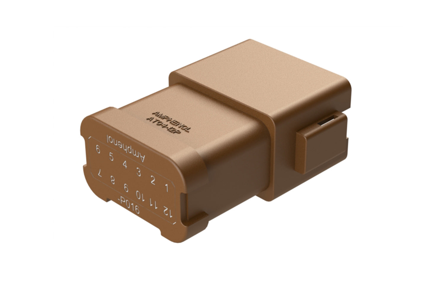 AT04-12PD-P016 12-way receptacle, (1) 12 Pin busbar=78 amps, gold plating, keyed D, brown. Contacts included. DT04-12PD-P016