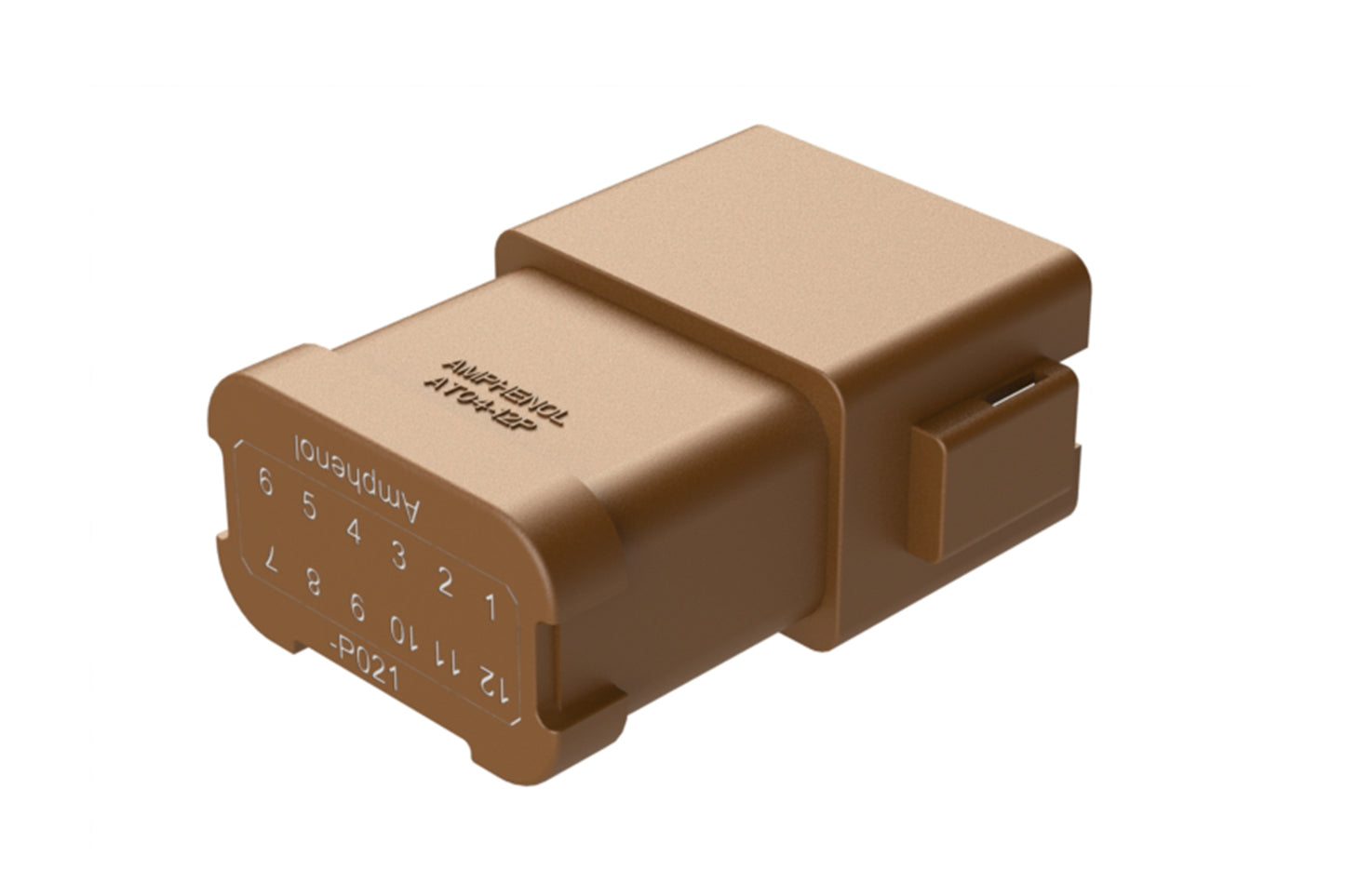 AT04-12PD-P021 12-way receptacle, (1) 12 Pin busbar=78 amps, nickel plating, keyed C brown. Contacts included. DT04-12PD-P021