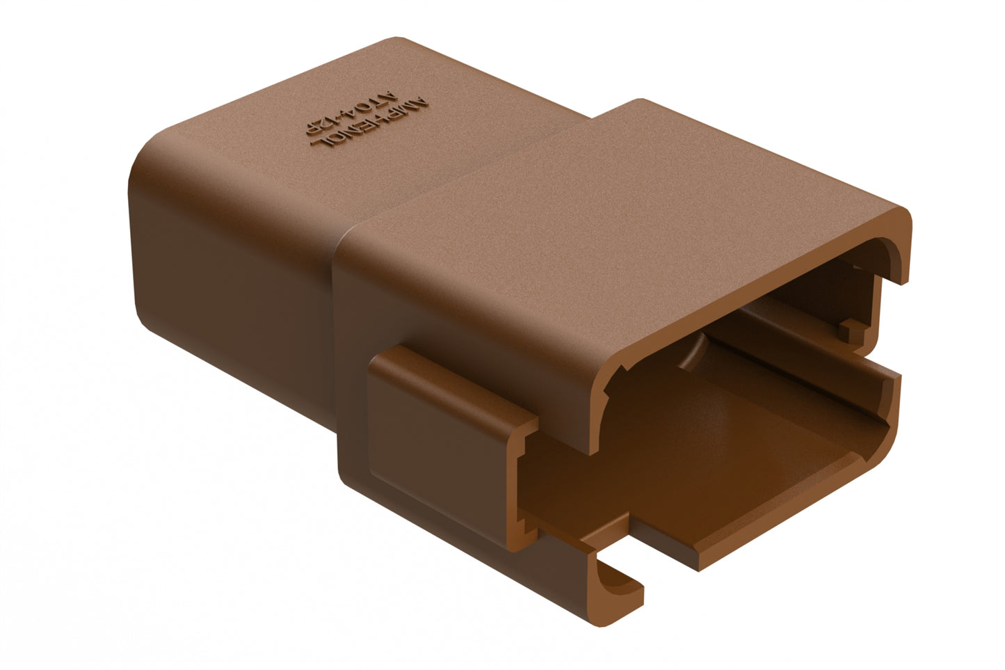 AT04-12PD-RD01 12-Way Receptacle, Male Connector with D Position Key, Extended Shroud, Reduced Diameter Seal (E-Seal), Brown. DT04-12PD-C015, DT04-12PD-CE06