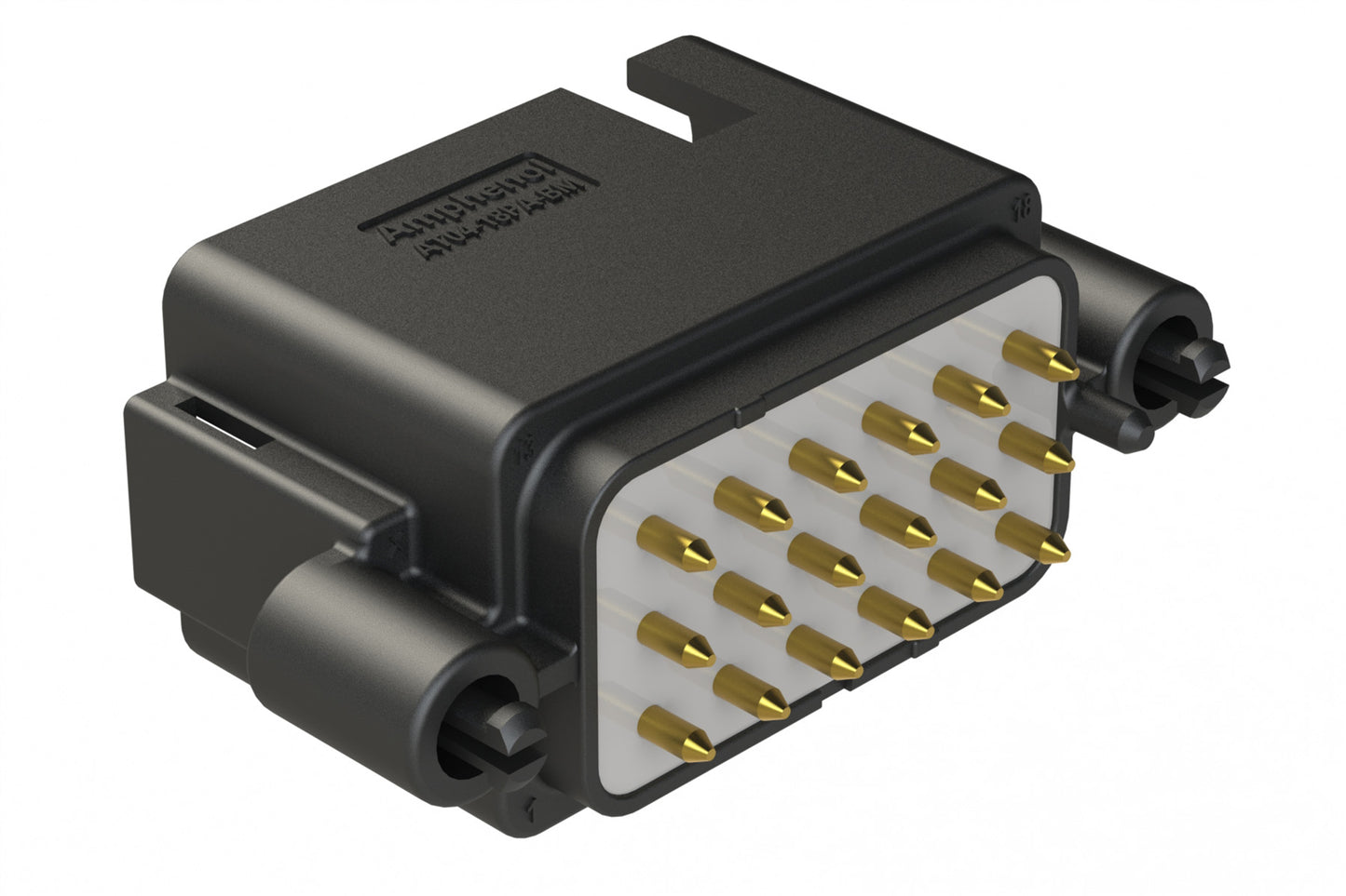 AT04-18PA-BM02BK 18 Position PCB Board Mount Receptacle, Straight, Gold Plated Contacts, Snap-Fit, Potted, Keyed A, Black
