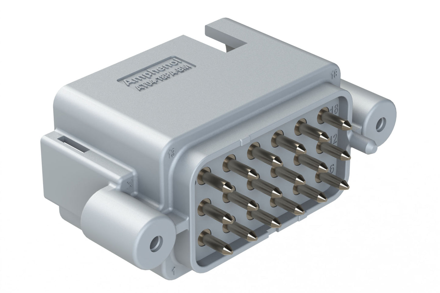 AT04-18PA-BM13 18 Position PCB Receptacle, Flangeless, Self-Threading, Keyed A, Nickel Plated Contacts Included, Grey Body
