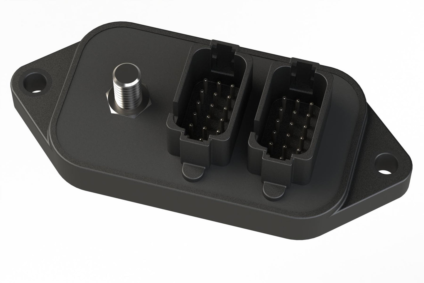 AT04-18PABM14-X2-TS01 37 Position Power Splitter Control Module, 1 Threaded Stud and 18 Pin x 2 Device Layout, Nickel Contacts, 300A, Potted, Keyed A, Black