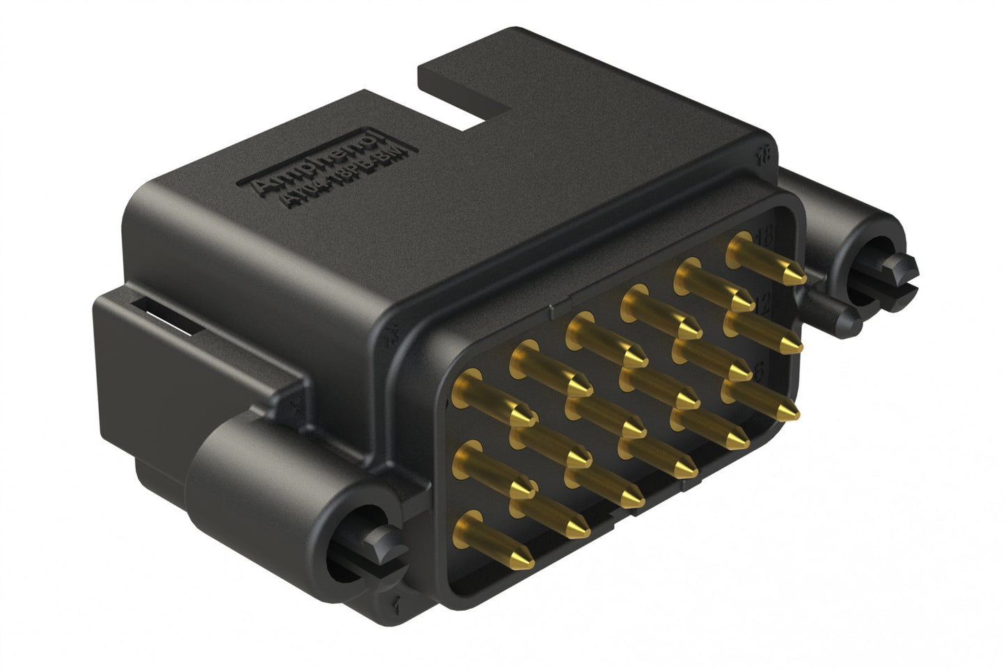 AT04-18PB-BM01 18 Position PCB Board Mount Receptacle, Straight, Gold Plated Contacts, Snap-Fit, Keyed B, Black