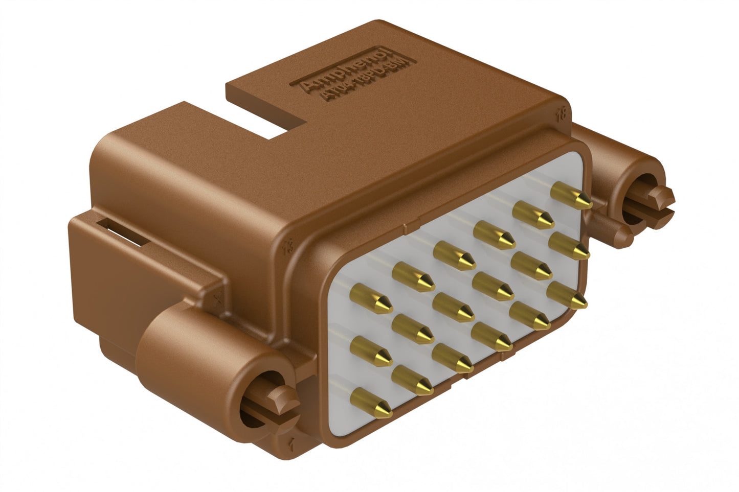 AT04-18PD-BM02 18 Position PCB Board Mount Receptacle, Straight, Gold Plated Contacts, Snap-Fit, Potted, Keyed D, Brown