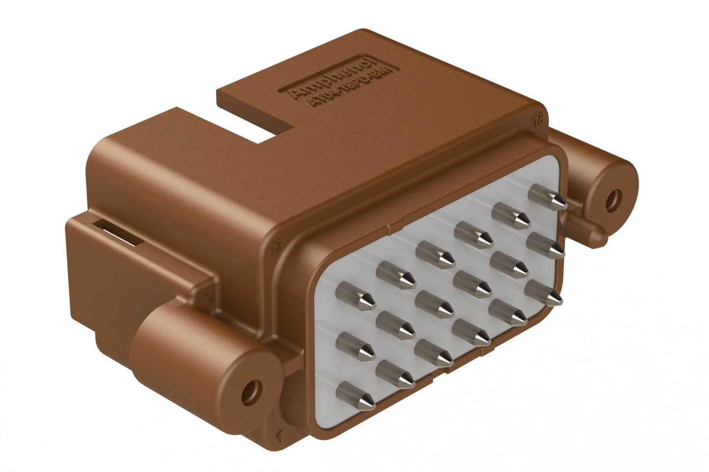 AT04-18PD-BM14 18 Position PCB Receptacle, Flangeless, Self-Threading, Keyed D, Nickel Plated Contacts Included, Potted, Brown Body
