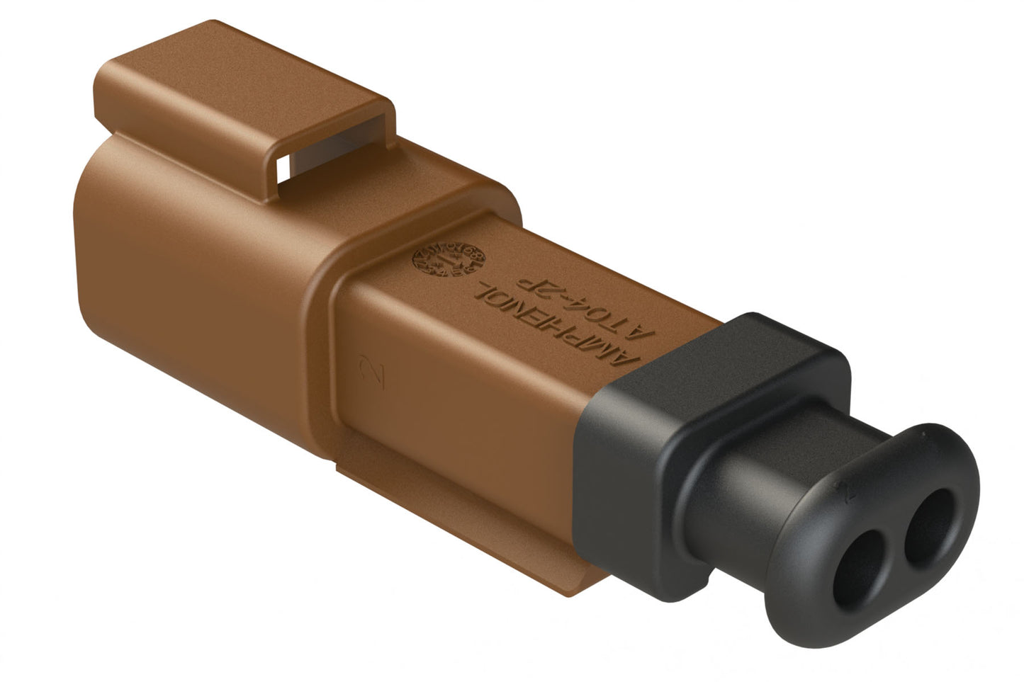AT04-2P-SR01BRN 2-Way Receptacle Male Connector with Strain Relief End Cap and Standard Seal, Brown