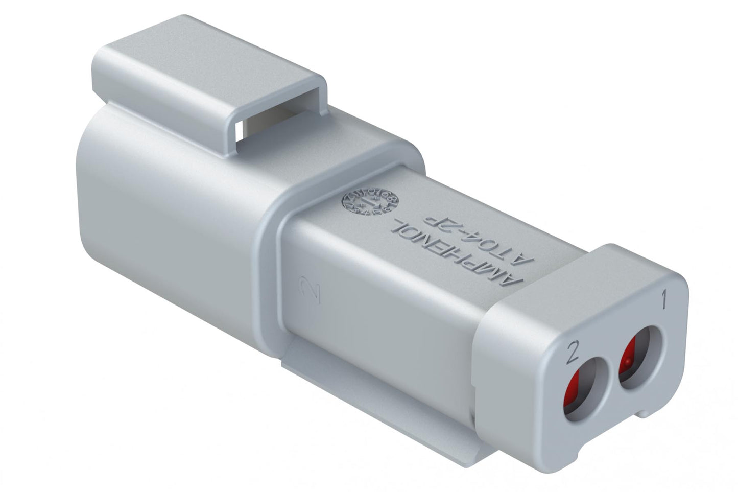 AT04-2P-SS01 2-Way Receptacle, Male Connector with Solid Rear Grommet and Endcap. DT04-2P-C017