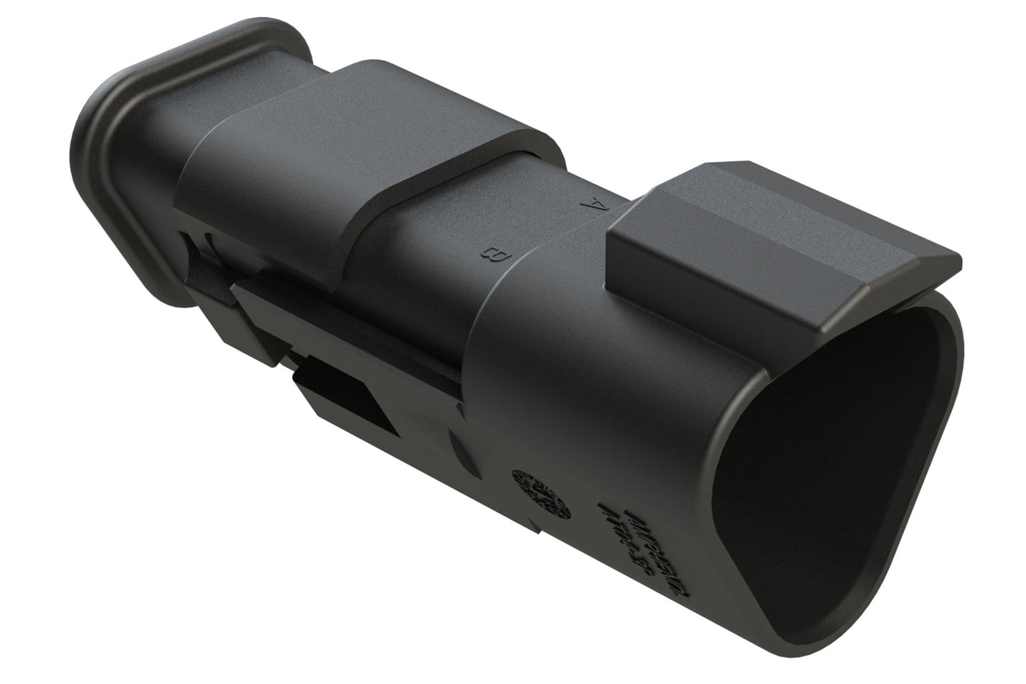 AT04-3P-SR01BLK 3-Way Receptacle Male Connector with Strain Relief Endcap and Standard Seal, Black. DT04-3P-EE01