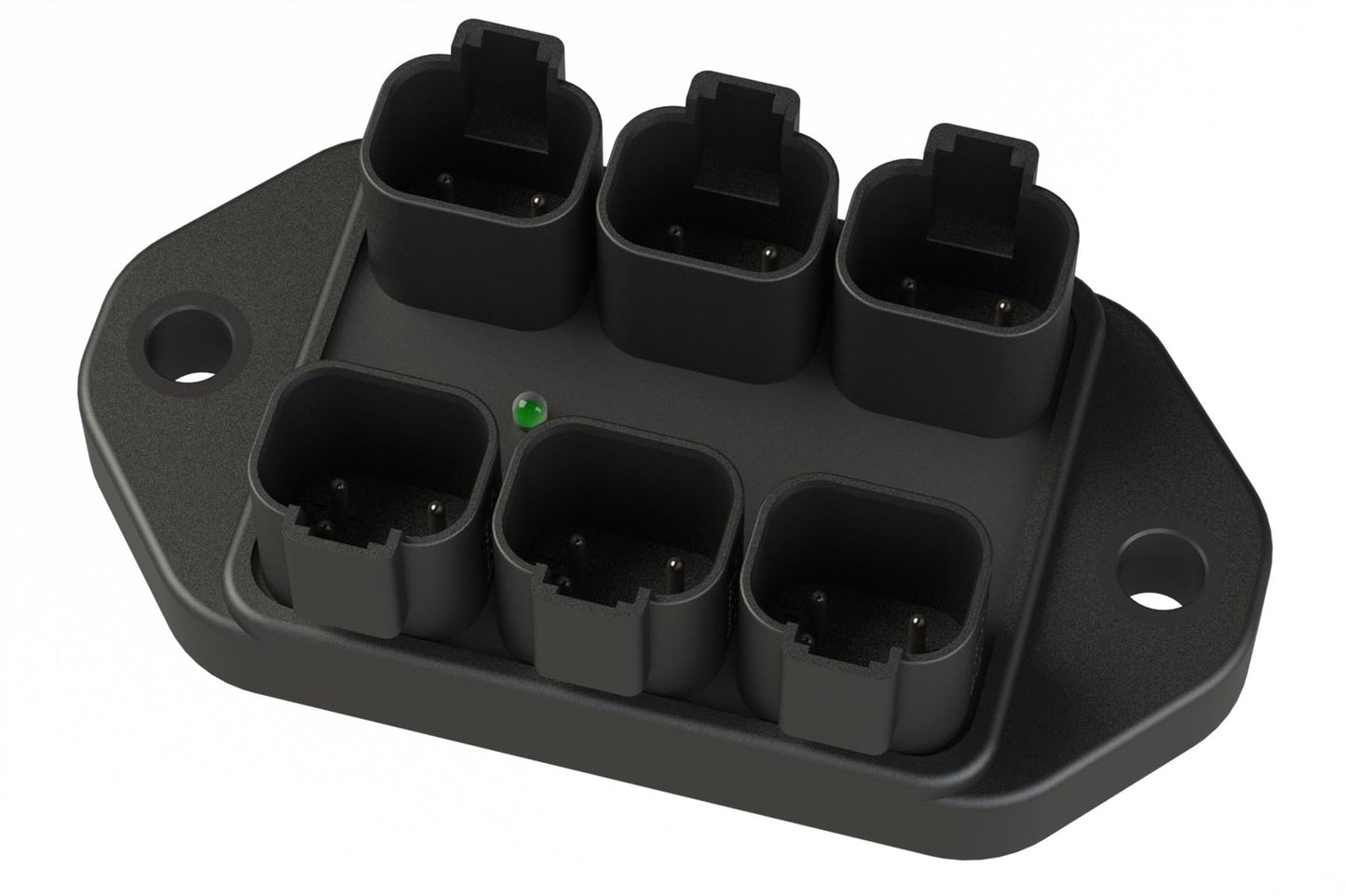 AT04-4PBM04-X601 24 Position Power Splitter Control Module, 4 Pin x 6 Device Layout, Nickel Contacts, 13A, Green LED, Potted, Black