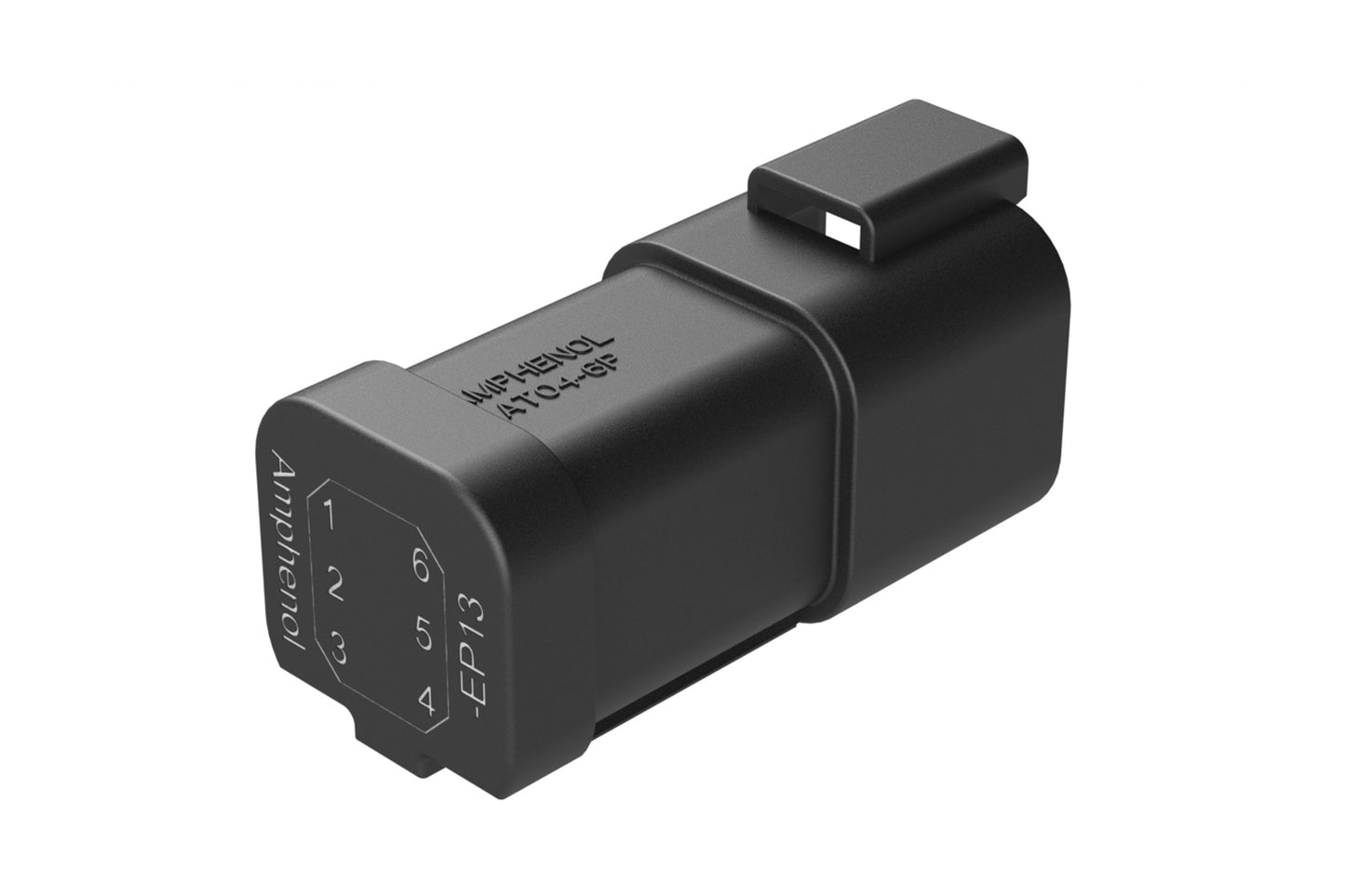 AT04-6P-EP13 6-way receptacle, (1) 6 Pin busbar=39 amps, nickel plating, black. Contacts included. DT04-6P-EP13