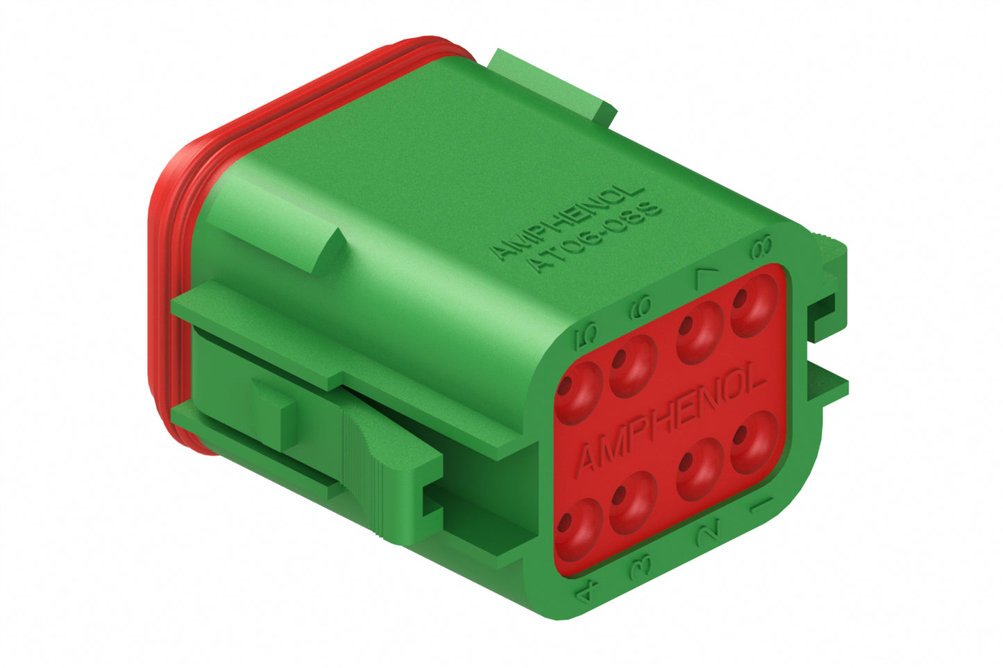 AT06-08SA-GRN 8-Way Plug, Female Connector with A Position Key, Green